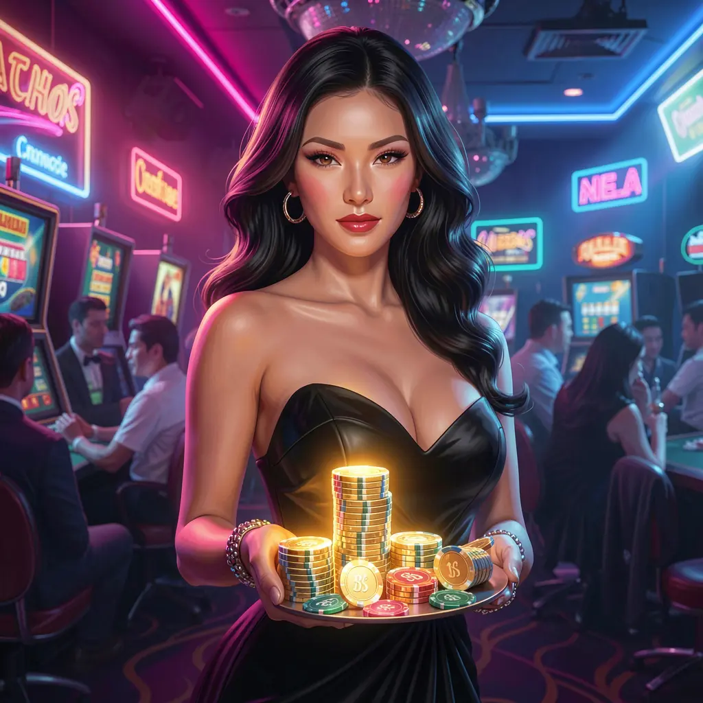 Confident casino player holding colorful poker chips in a vibrant gaming atmosphere representing high quality entertainment at BXB JILI for the Philippines market